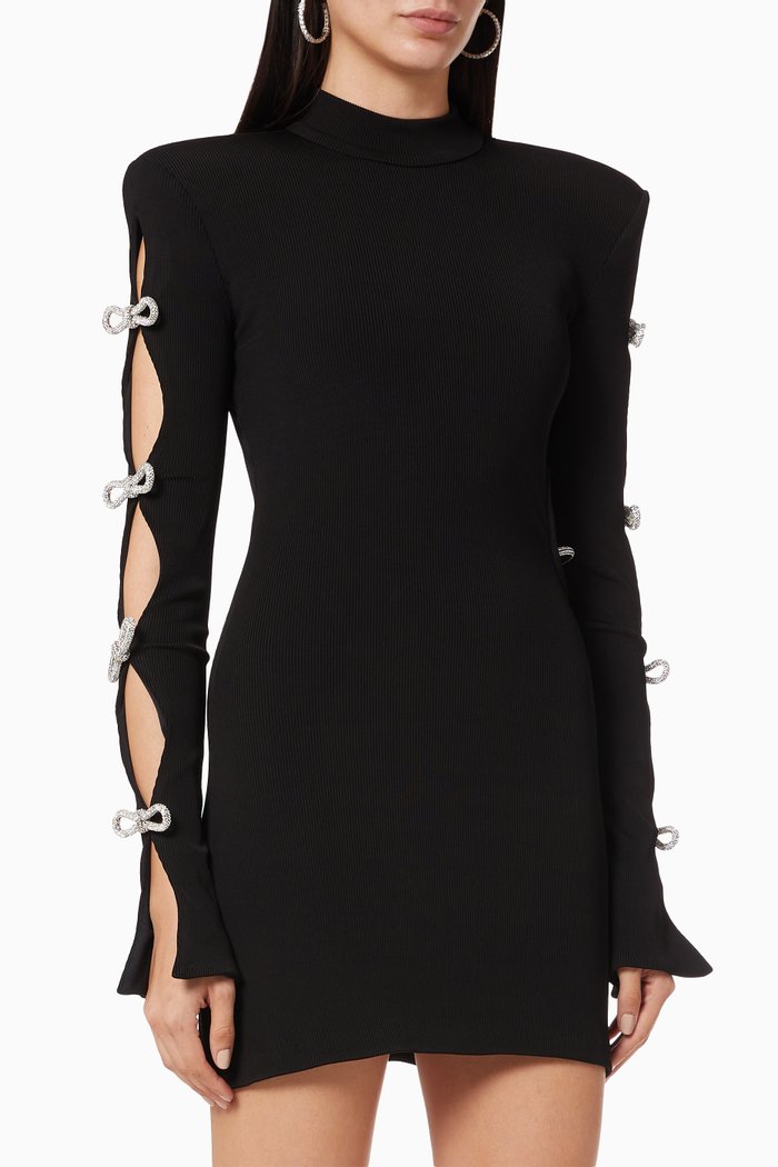 

Crystal Bow Cut-out Mini Dress in Stretch Modal, Black