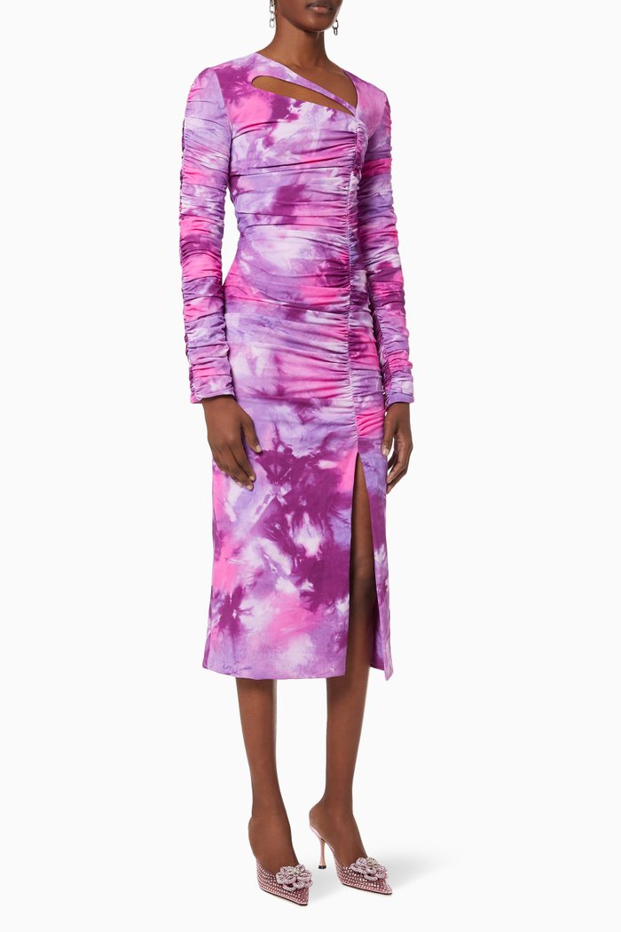 

Ombre Ruched Midi Dress in Stretch Nylon, Purple