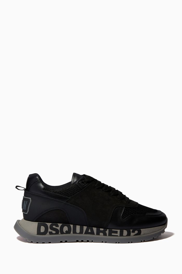 

Running Sneakers in Calfskin & Technical Fabric, Black