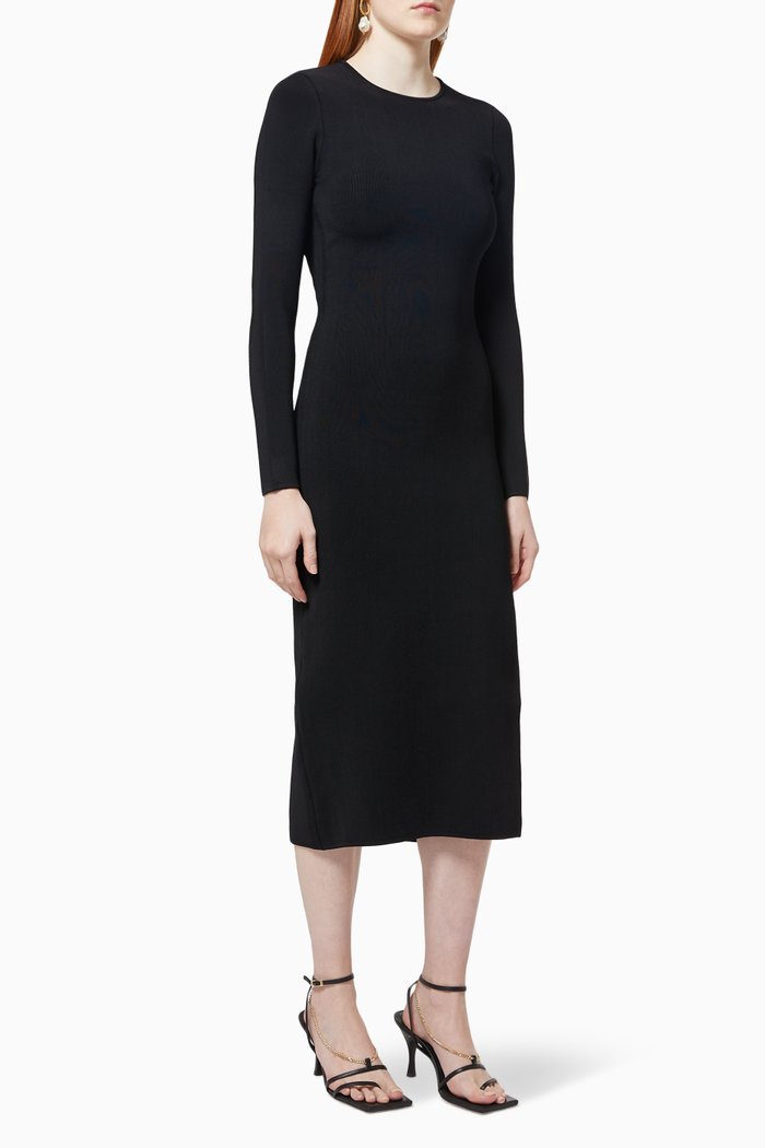Lyon Backless Midi Dress in Stretch Viscose-blend, Black