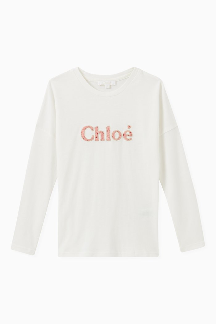 Paisley Print Embroidered Logo T-shirt in Modal Cotton, Neutral