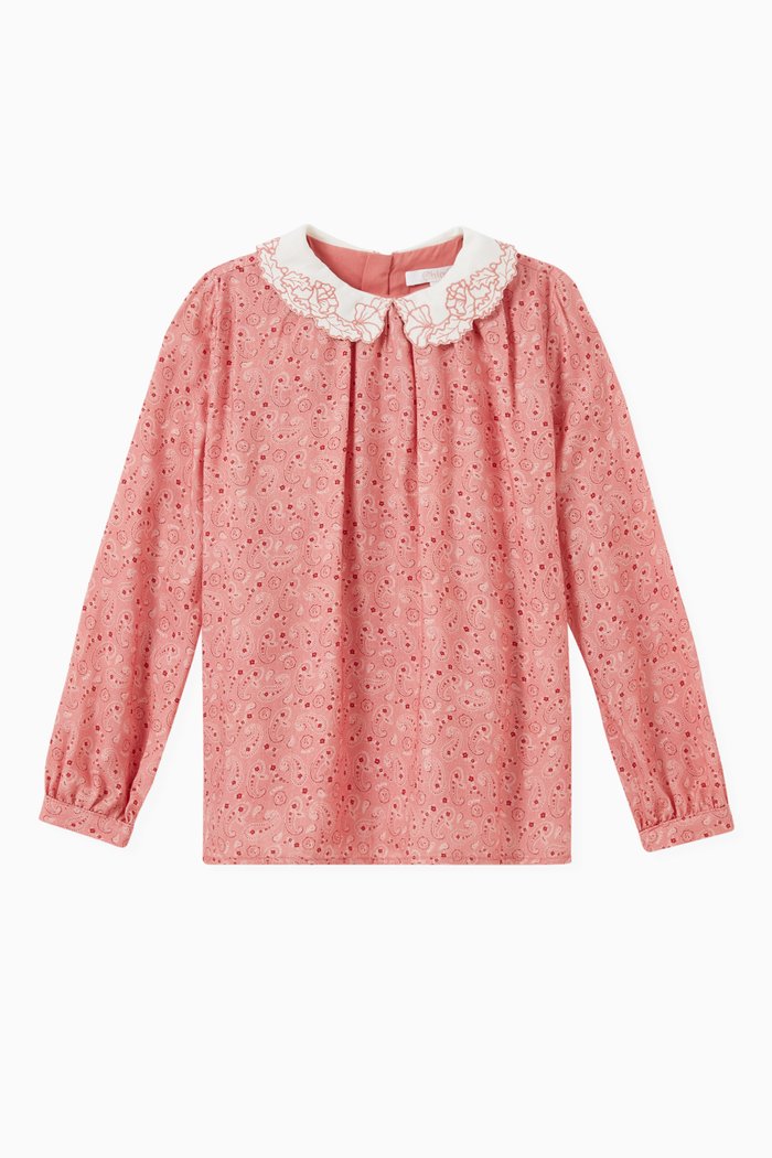 

Paisley Print Blouse in Viscose & Wool, Pink
