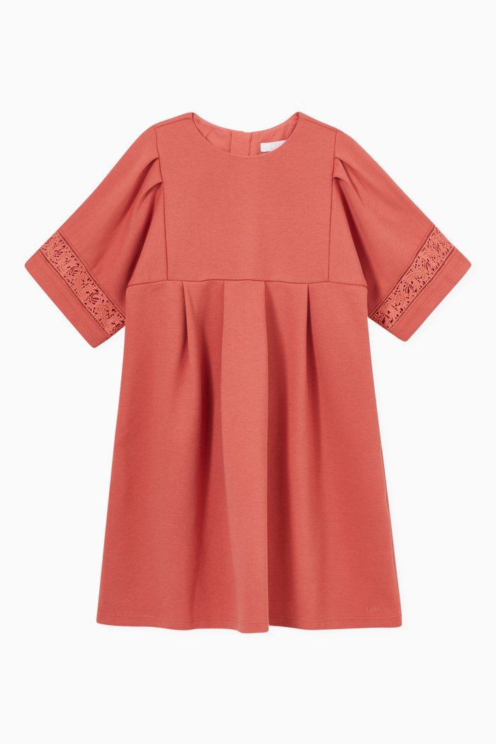 

Lace Trimmed Dress in Milano Knit, Pink