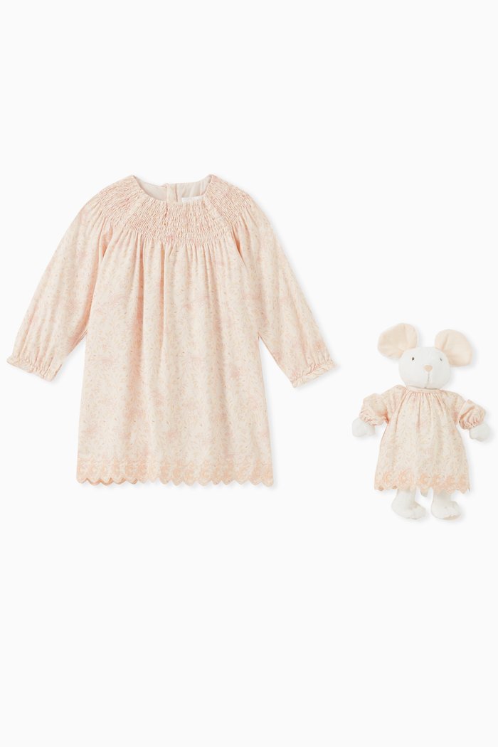 

Smocked Dress in Twill, Pink