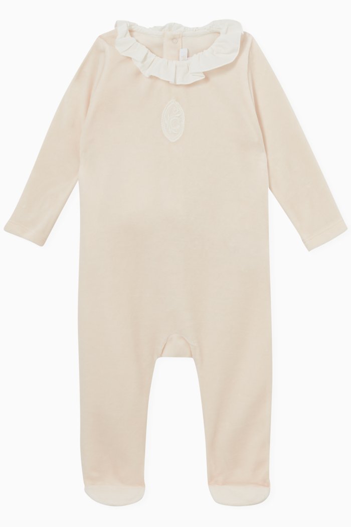 

Ruffled Neck Logo Pyjamas in Cotton Blend, Pink