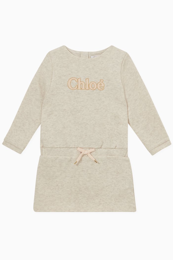 

Logo Sweater Dress in Cotton Knit, Neutral