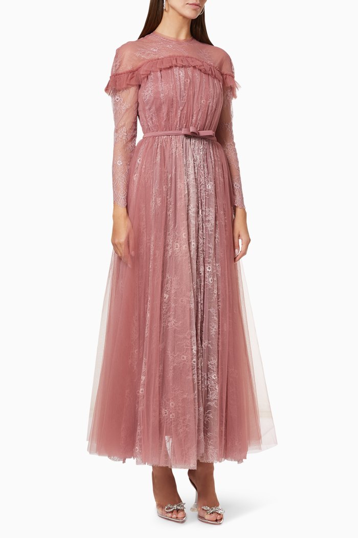 

Ruffle Gown in Floral Lace, Pink