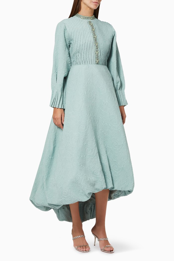 

Textured Dress with Floral Crystals, Blue
