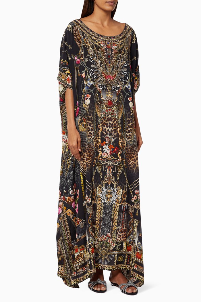 

Gothic Goddess Round Neck Kaftan in Silk, Black