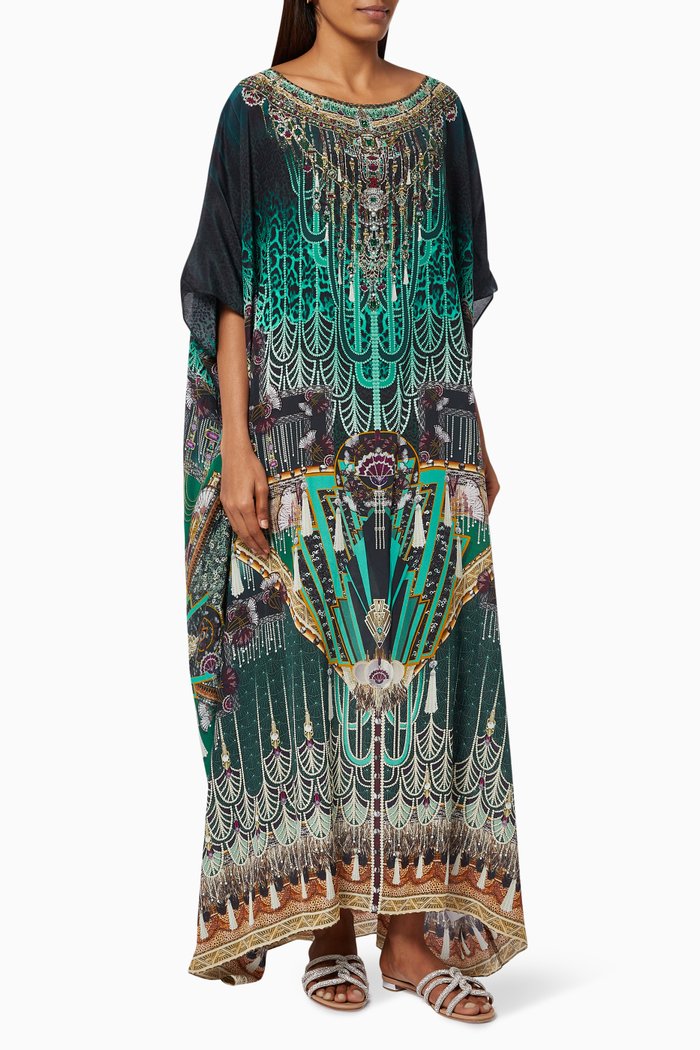 

Fitzgeralds Flapper Round Neck Kaftan in Silk, Green