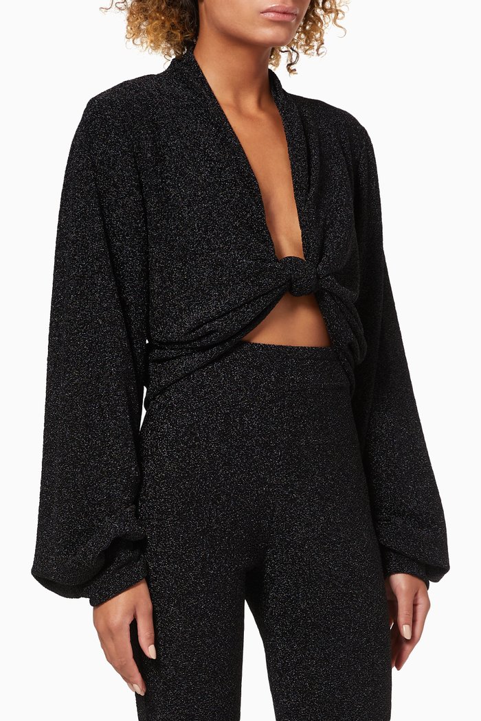 

Island Night Top in Stretch Textured Fabric, Black