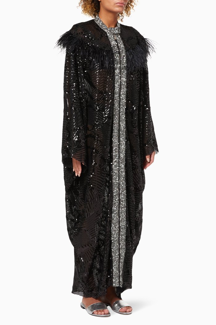 

Queen of the Night Kaftan in Sequinned Mesh Fabric, Black