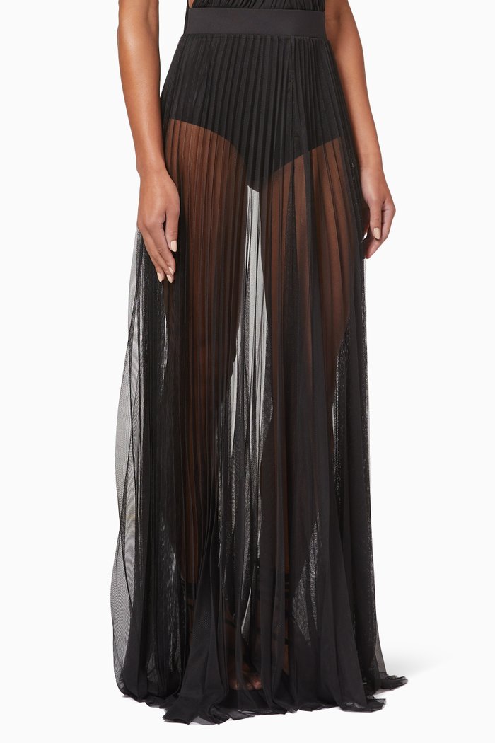 

Mustique Skirt in Pleated Mesh Fabric, Black