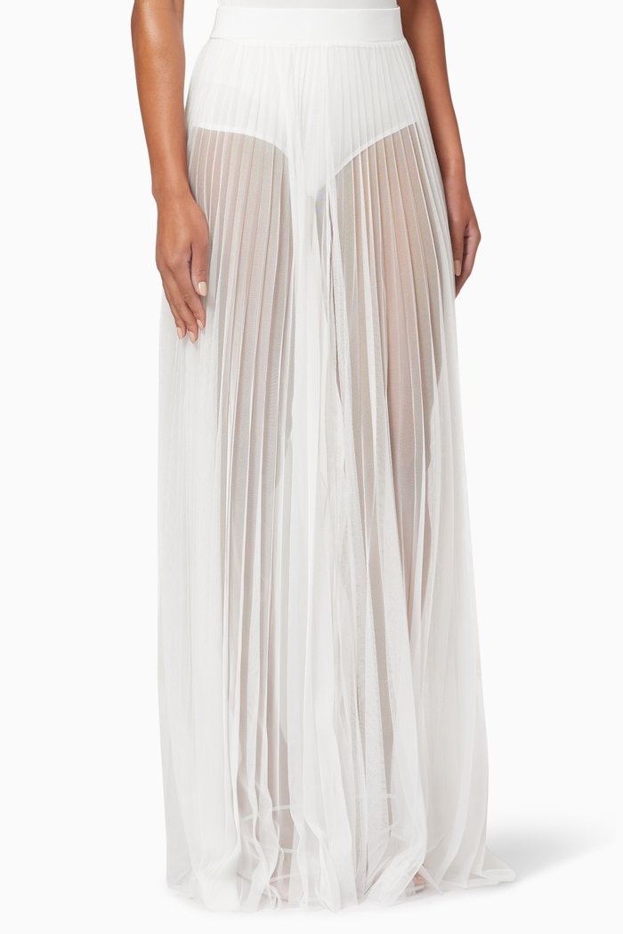 

Mustique Skirt in Pleated Mesh Fabric, White