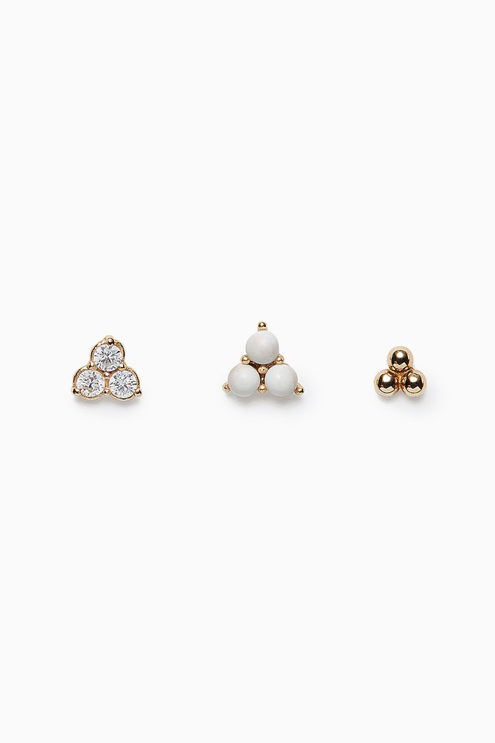 

Stud Earrings in 18kt Gold Plated Silver, Set of 3, White