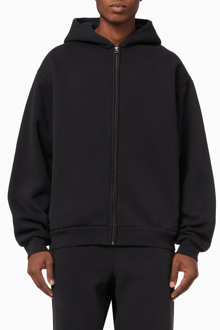 

Zip-up Hoodie in Cotton Blend Fleece, Black