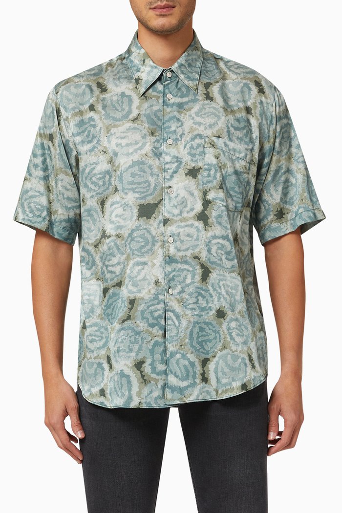 

Printed Shirt in Cotton Blend Twill, Green