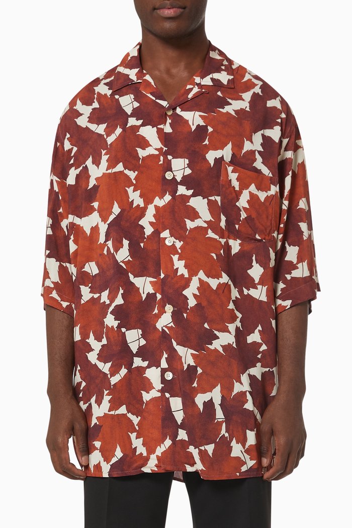

Leaf Print Shirt in Viscose, Brown
