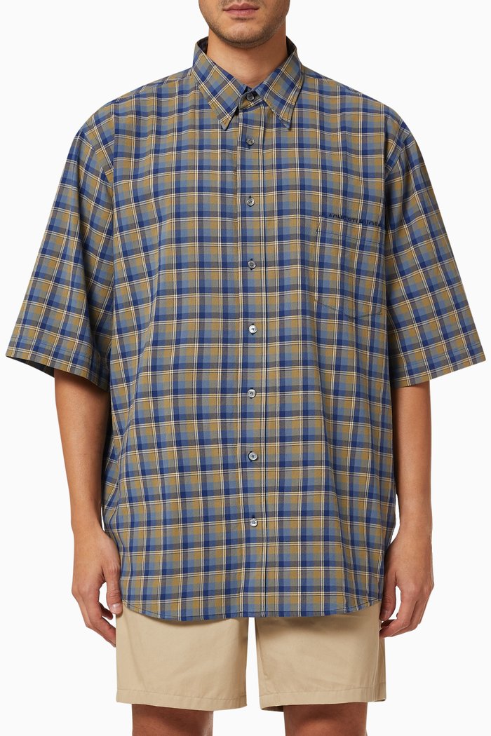 

Oversized Checked Shirt in Cotton Poplin, Green