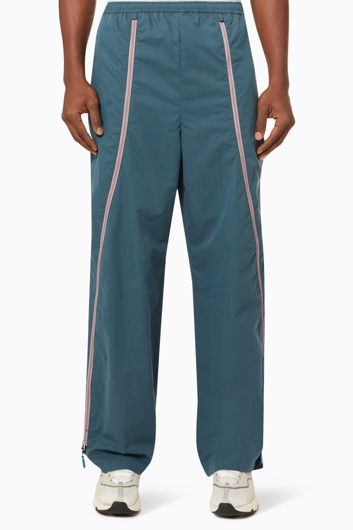 

Curved Zipper Trousers in Cotton Blend, Blue