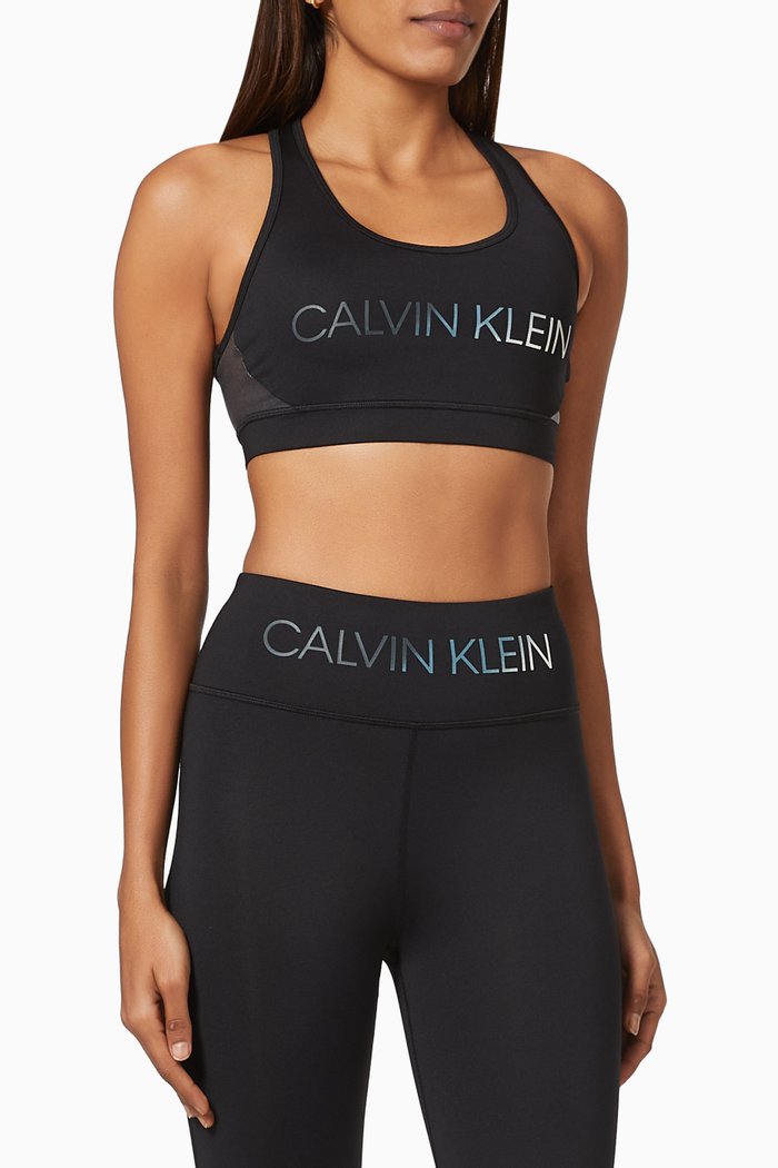 CK Medium Impact Sports Bra in Technical Stretch Blend, Black