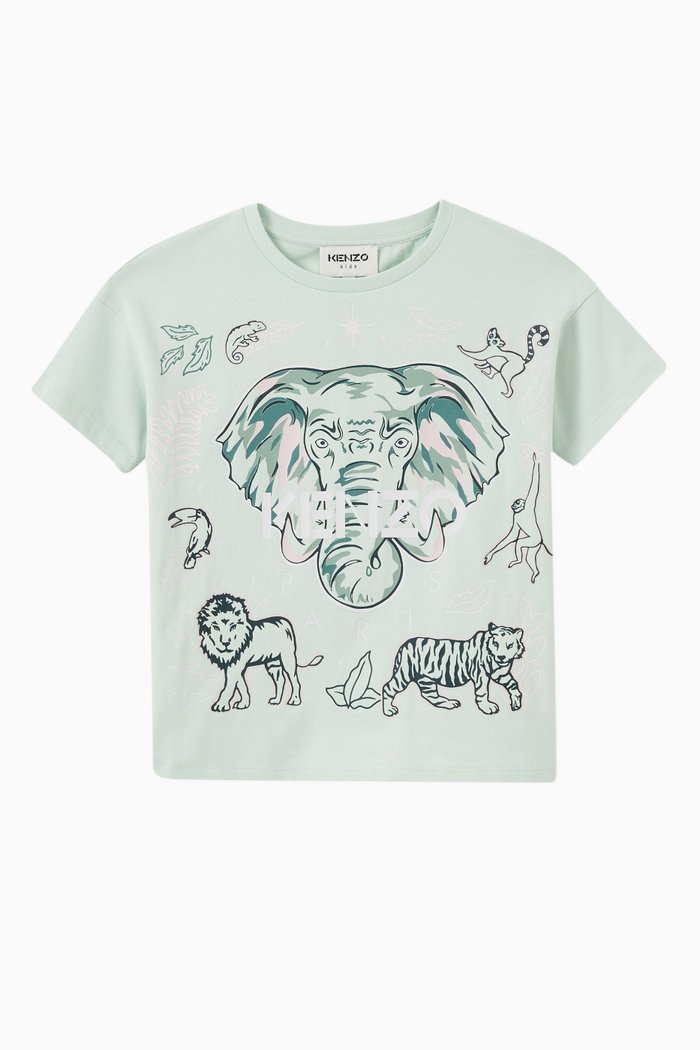 

Elephant Print Logo T-shirt in Organic Cotton, Green