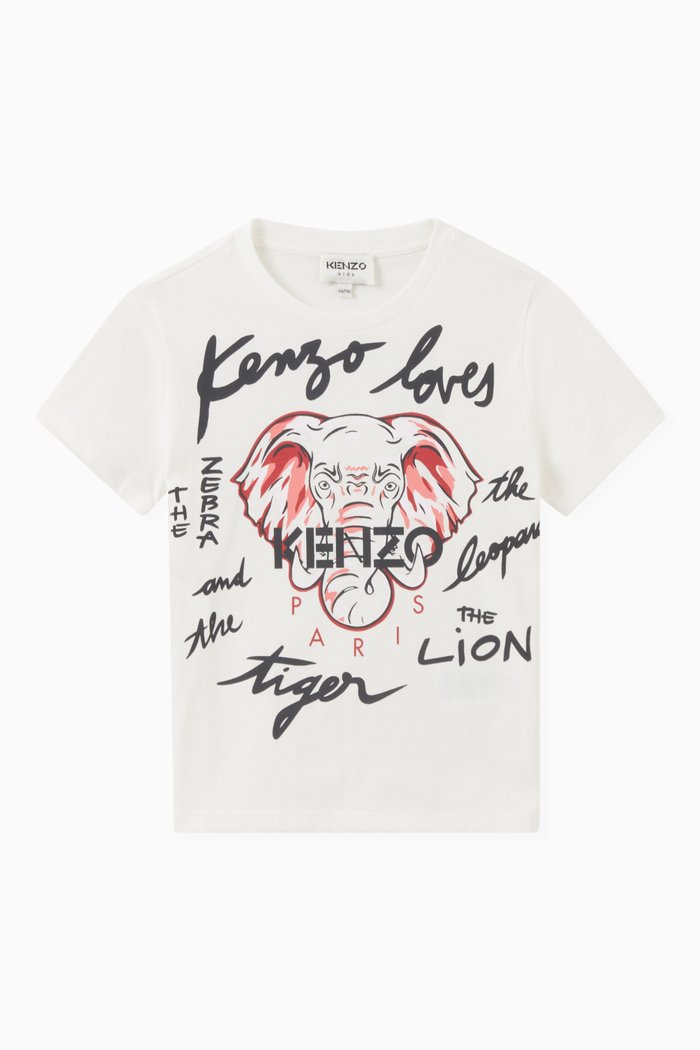 

Kenzo Loves & Elephant Print T-shirt in Organic Cotton, Neutral