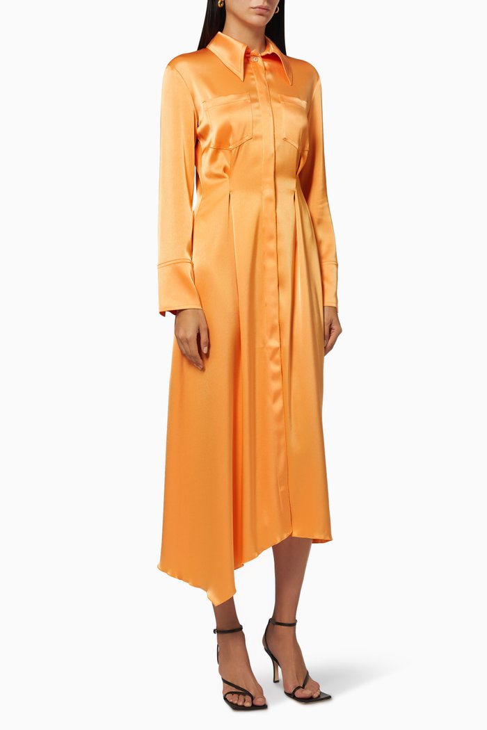 

Mamo Asymmetric Shirt Dress in Satin, Orange