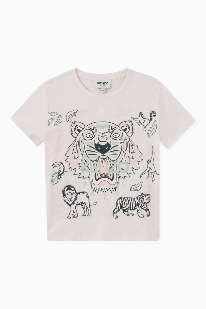 

Kenzo Tiger Print T-shirt in Organic Cotton Jersey, Pink