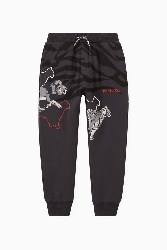 

Lion & Tiger Print Sweatpants in Brushed Fleece, Grey
