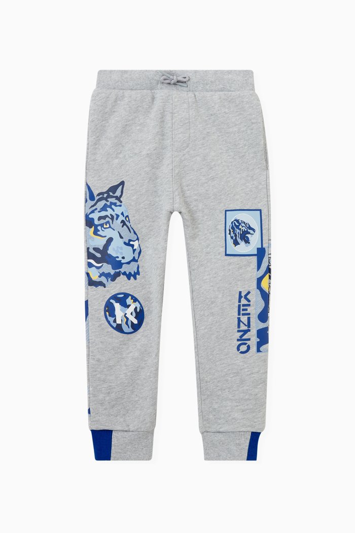 Multi-icon Loose Fit Sweatpants in Fleece, Grey