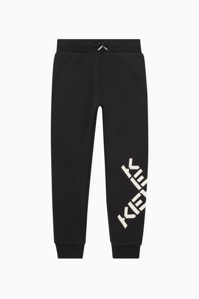 

Cross Logo Print Sweatpants in Brushed Fleece, Black