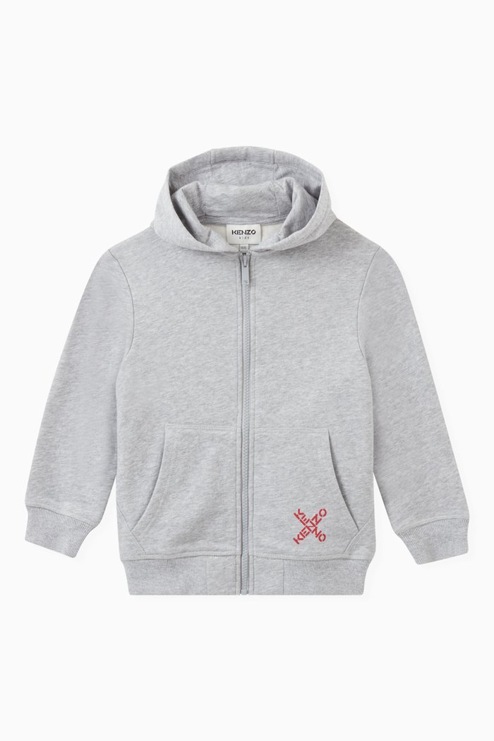 

Cross Logo Zipped Hoodie in Cotton Fleece, Grey