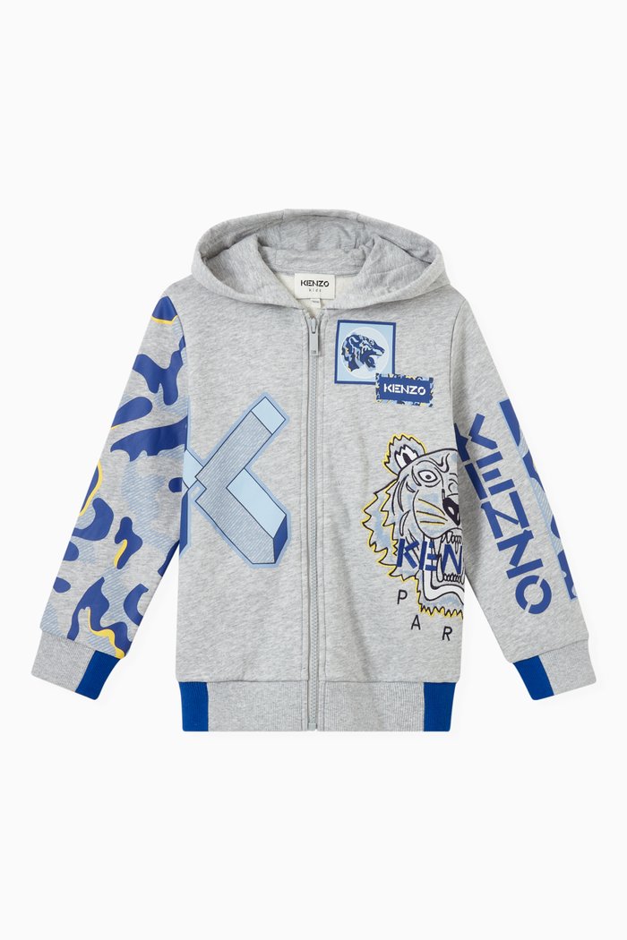 

Big K & Tiger Print Hooded Sweatshirt in Cotton Fleece, Grey