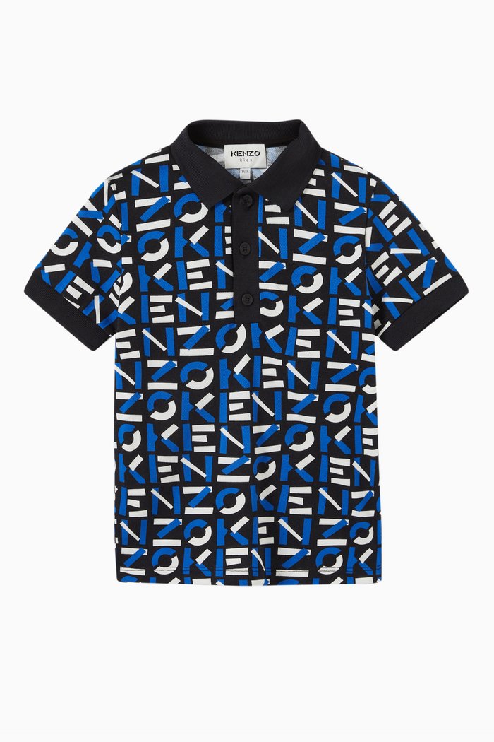 

Monogram Polo Shirt in Cotton Mesh, Black