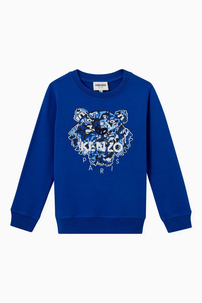 Kenzo Tiger Logo Sweatshirt in Cotton Fleece, Blue