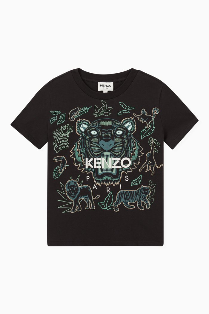 

Kenzo Tiger & Logo Print T-shirt in Cotton Jersey, Black