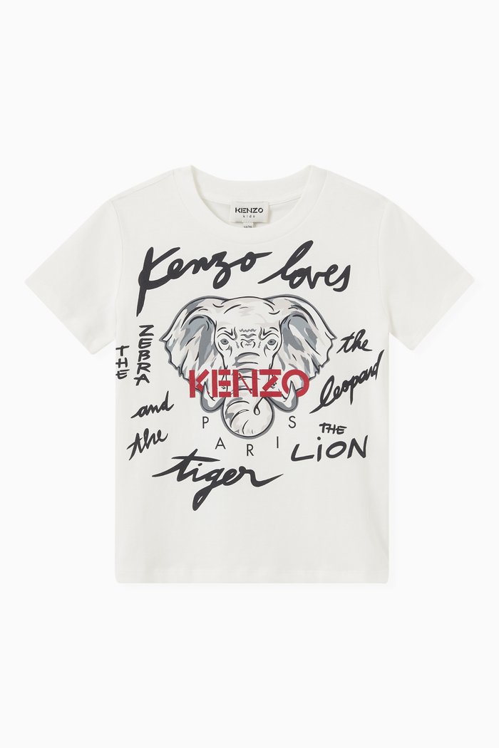 

Kenzo Loves & Elephant Print T-shirt in Organic Cotton Jersey, Neutral