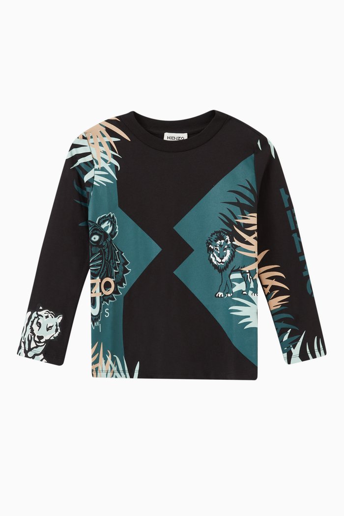 Jungle Print T-shirt in Cotton Jersey, Black