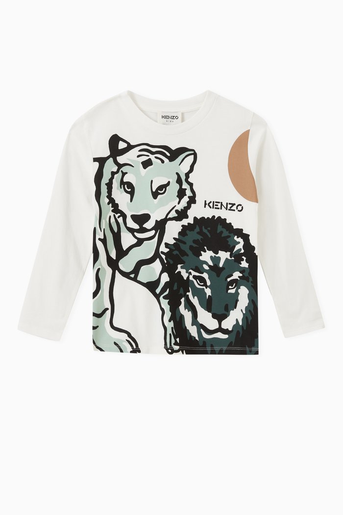 

Kenzo Tiger & Lion Print T-shirt in Organic Cotton Jersey, Neutral