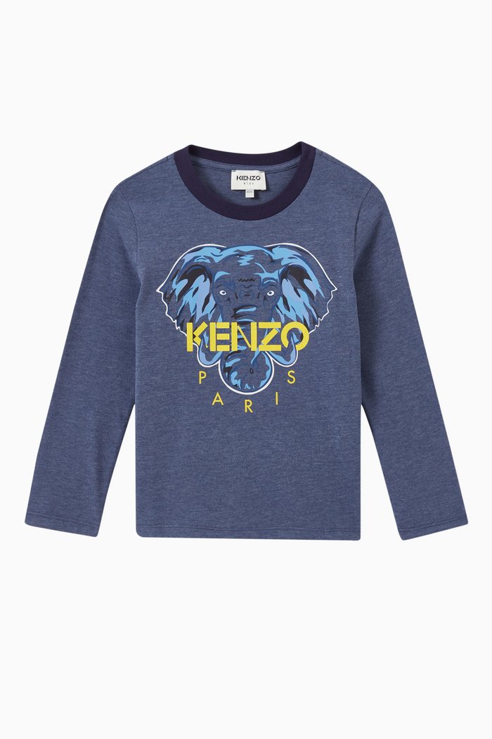 

Elephant Print Logo T-shirt in Organic Cotton, Blue