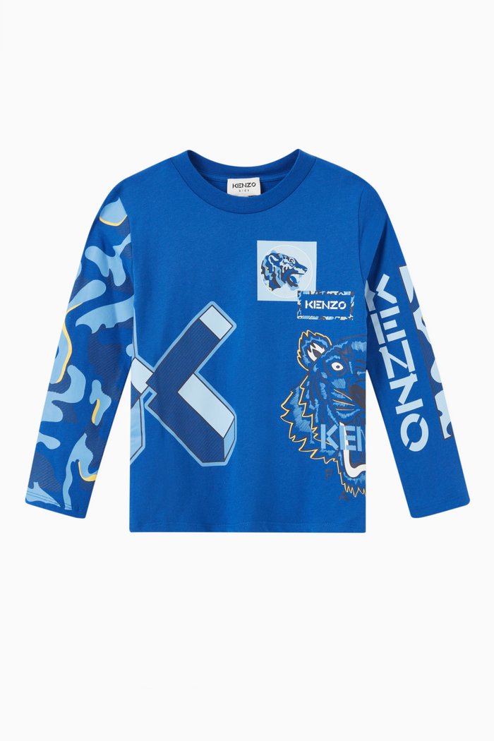 

Big K & Tiger Print T-shirt in Cotton Jersey, Blue