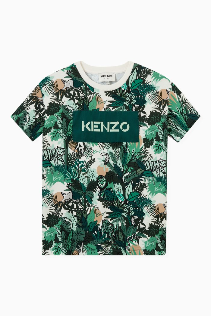 

Jungle Logo Patch Print Loose Fit T-shirt in Jersey, Neutral