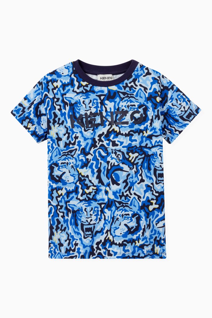 

Camo Tiger Logo Print T-shirt in Cotton Jersey, Blue