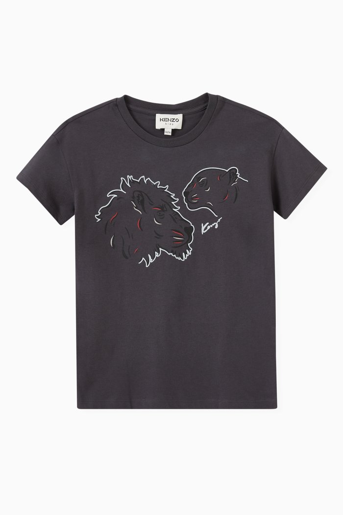 

Lion Print T-shirt in Organic Cotton Jersey, Grey