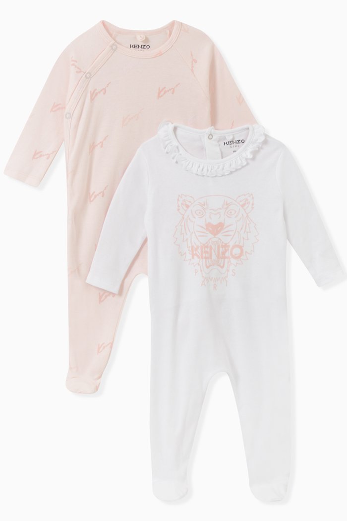 

Logo Print Romper in Organic Cotton, Set of 2, Pink