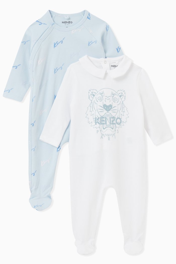 

Logo Print Romper in Organic Cotton, Set of 2, Blue