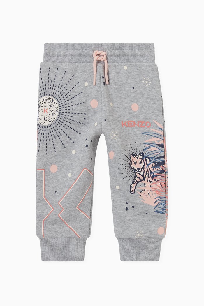 

Tiger & Logo Print Sweatpants in Fleece, Grey