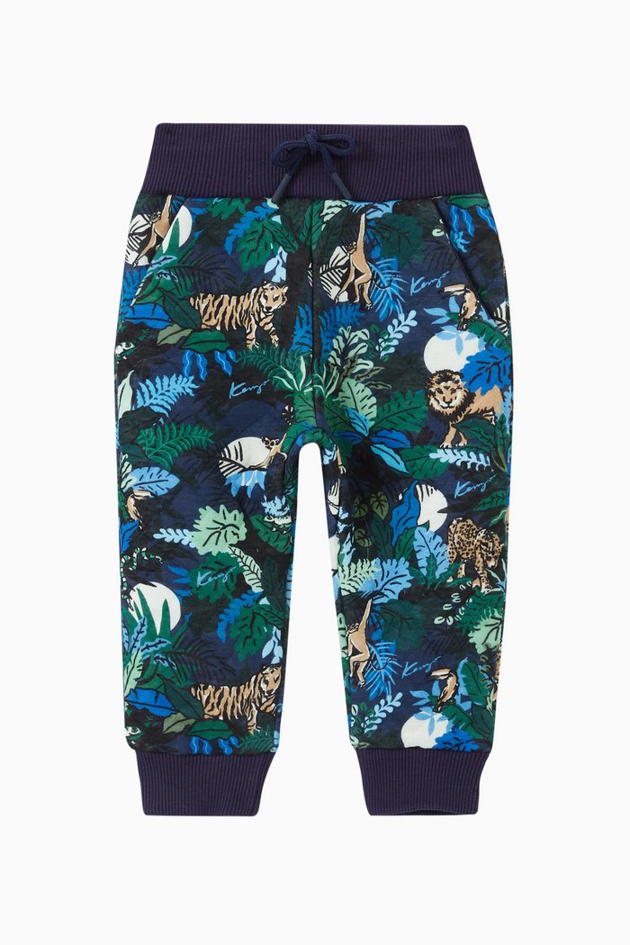 

Jungle Print Sweatpants in Brushed Fleece, Blue