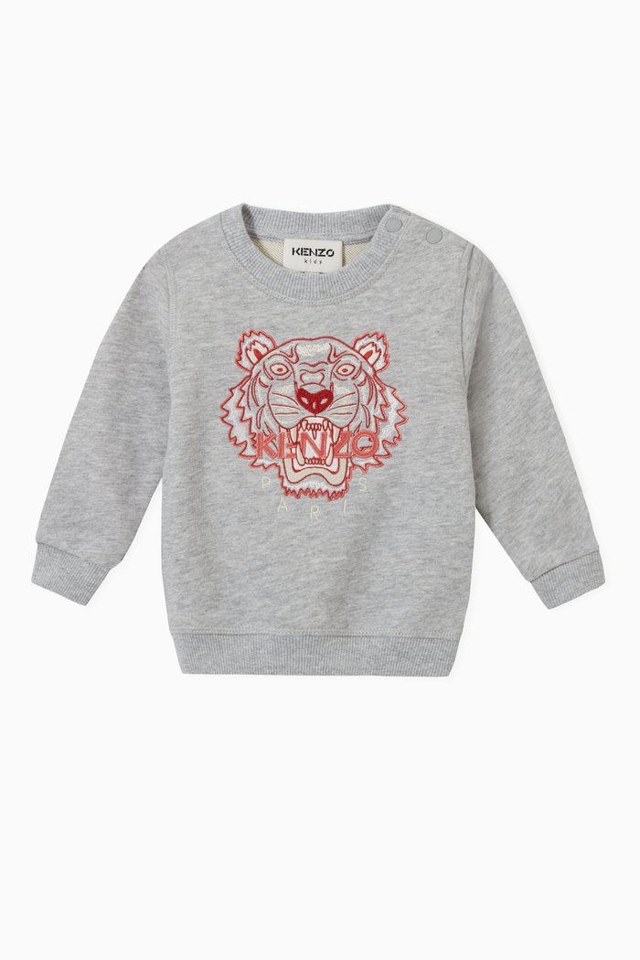 

Embroidered Logo Sweatshirt in Cotton Fleece, Grey